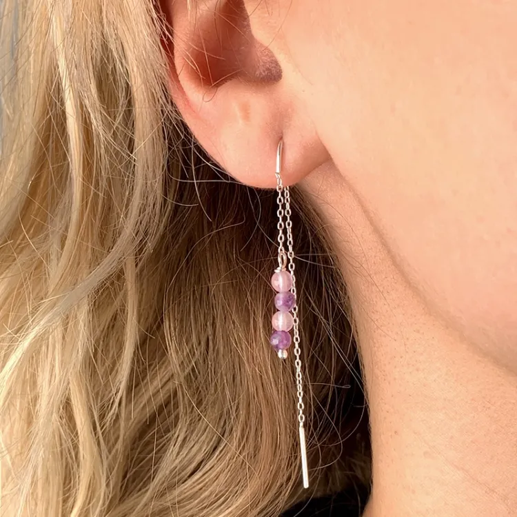 lavendelkleurige amethist ketting oorbellen in zilver - Loom Stones