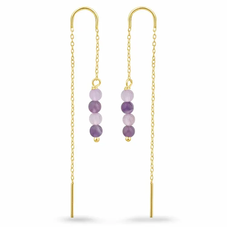 lavendelkleurige amethist ketting oorbellen in verguld zilver - Loom Stones
