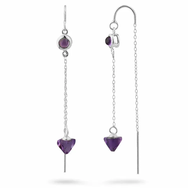 amethist ketting oorbellen in zilver - Loom Stones