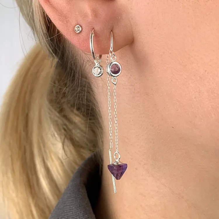 amethist ketting oorbellen in zilver - Loom Stones