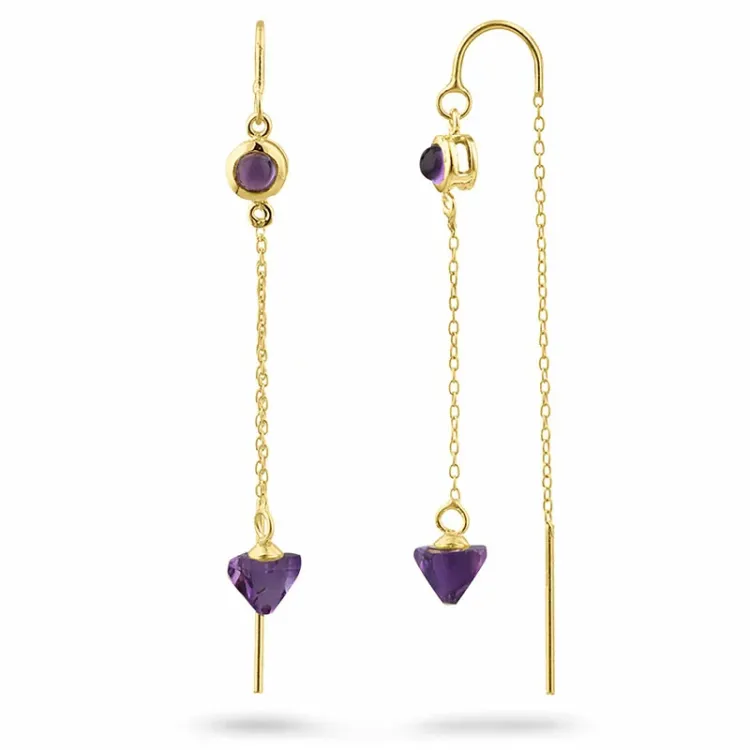 amethist ketting oorbellen in verguld zilver - Loom Stones