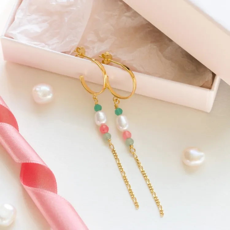 schattige lazuursteen ketting oorbellen in verguld zilver - Loom Stones