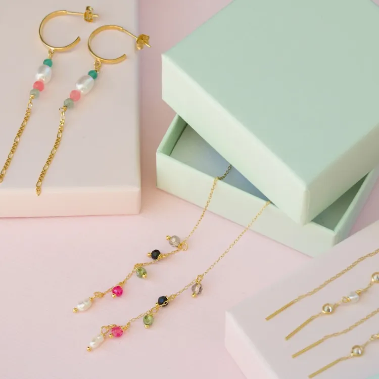 schattige lazuursteen ketting oorbellen in verguld zilver - Loom Stones