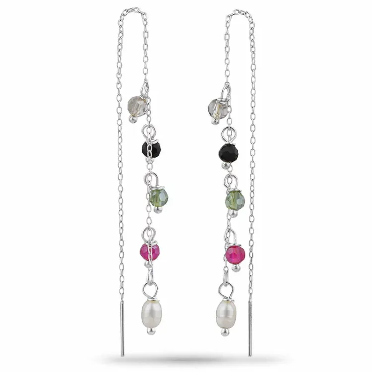multikleurige steen ketting oorbellen in zilver - Loom Stones