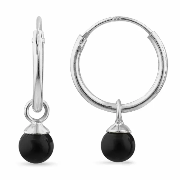 12 mm zwart onyx creool in zilver - Loom Stones