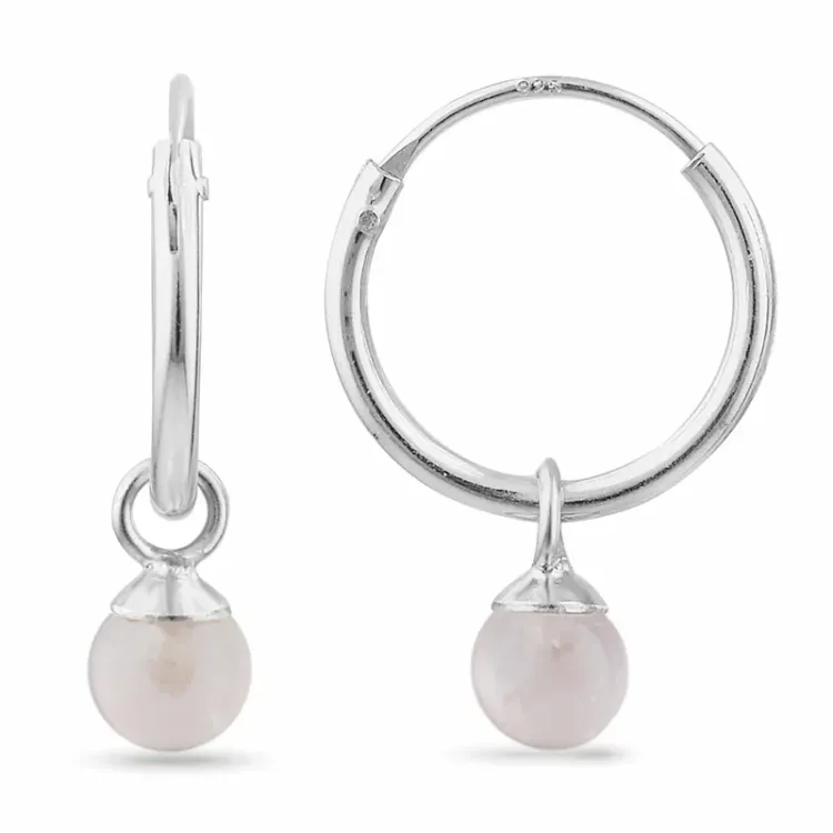 12 mm roze kwarts creool in zilver - Loom Stones