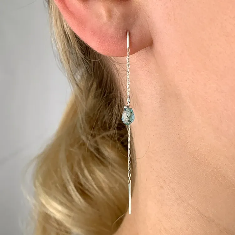 blauwe topaas glas ketting oorbellen in zilver - Loom Stones