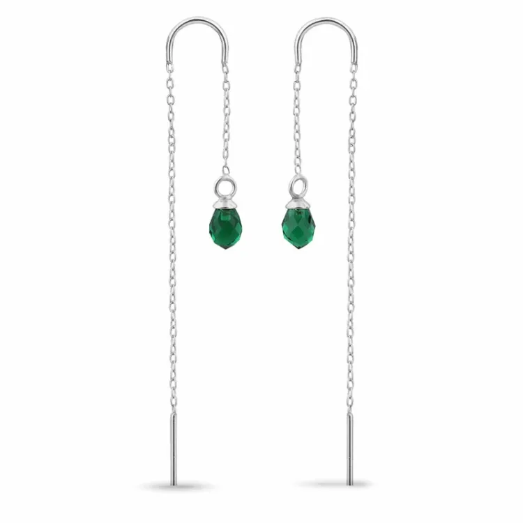 smaragd glas ketting oorbellen in zilver - Loom Stones