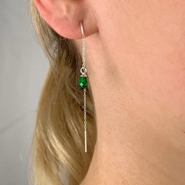 smaragd glas ketting oorbellen in zilver - Loom Stones