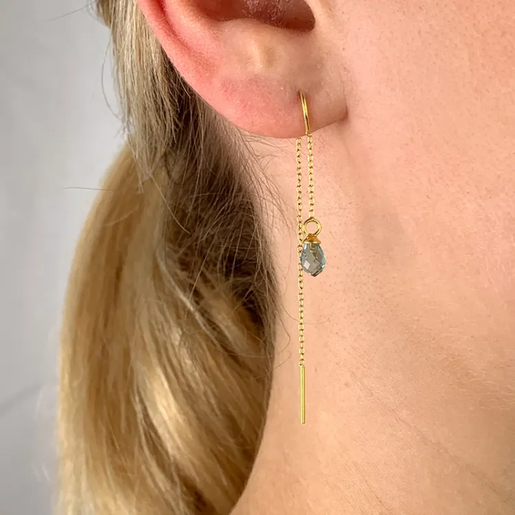 blauwe topaas glas ketting oorbellen in verguld zilver - Loom Stones