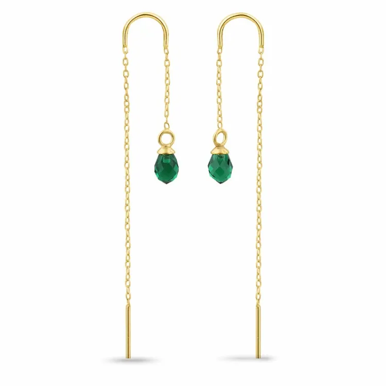 smaragd glas ketting oorbellen in verguld zilver - Loom Stones