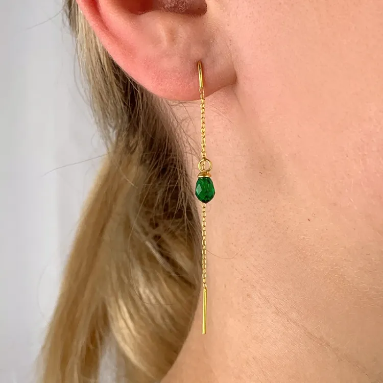 smaragd glas ketting oorbellen in verguld zilver - Loom Stones