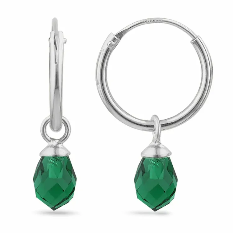 12 mm smaragd glas creool in zilver - Loom Stones