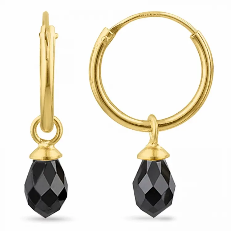 12 mm zwart zirkoon creool in verguld zilver - Loom Stones