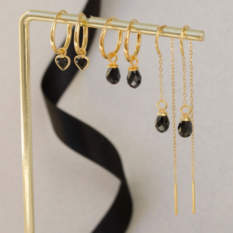 12 mm zwart zirkoon creool in verguld zilver - Loom Stones