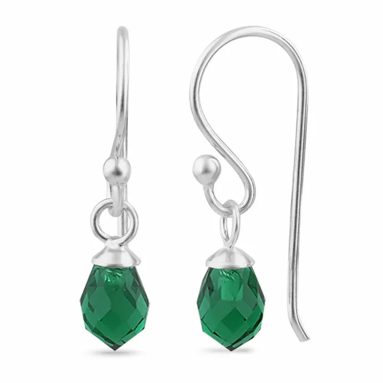 smaragd glas oorhanger in zilver - Loom Stones