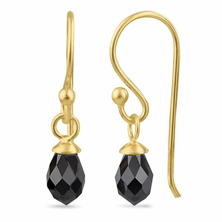 zwart zirkoon oorhanger in verguld zilver - Loom Stones