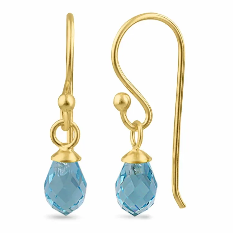 blauwe topaas glas oorhanger in verguld zilver - Loom Stones