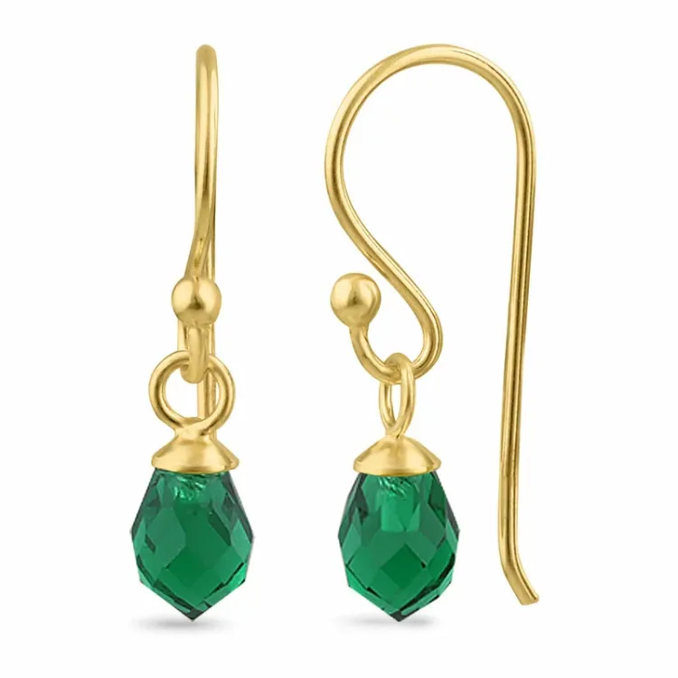 smaragd glas oorhanger in verguld zilver - Loom Stones
