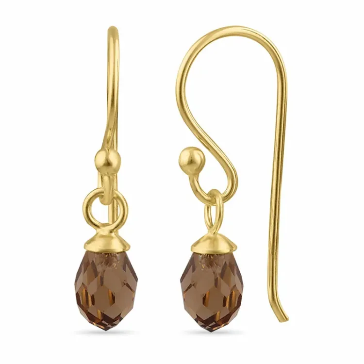 bruin glas oorhanger in verguld zilver - Loom Stones