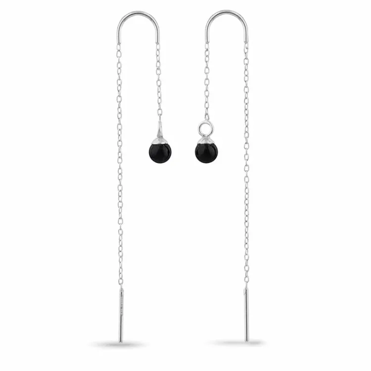 zwart onyx ketting oorbellen in zilver - Loom Stones