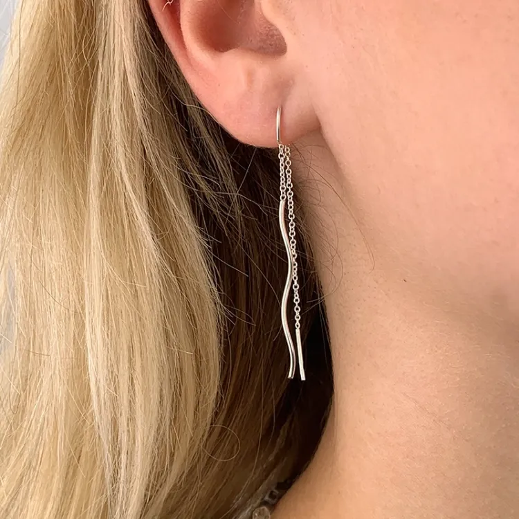 lange ketting oorbellen in zilver