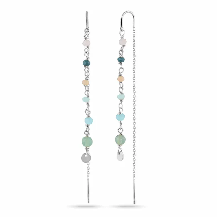 lange multikleurige ketting oorbellen in zilver - Loom Stones