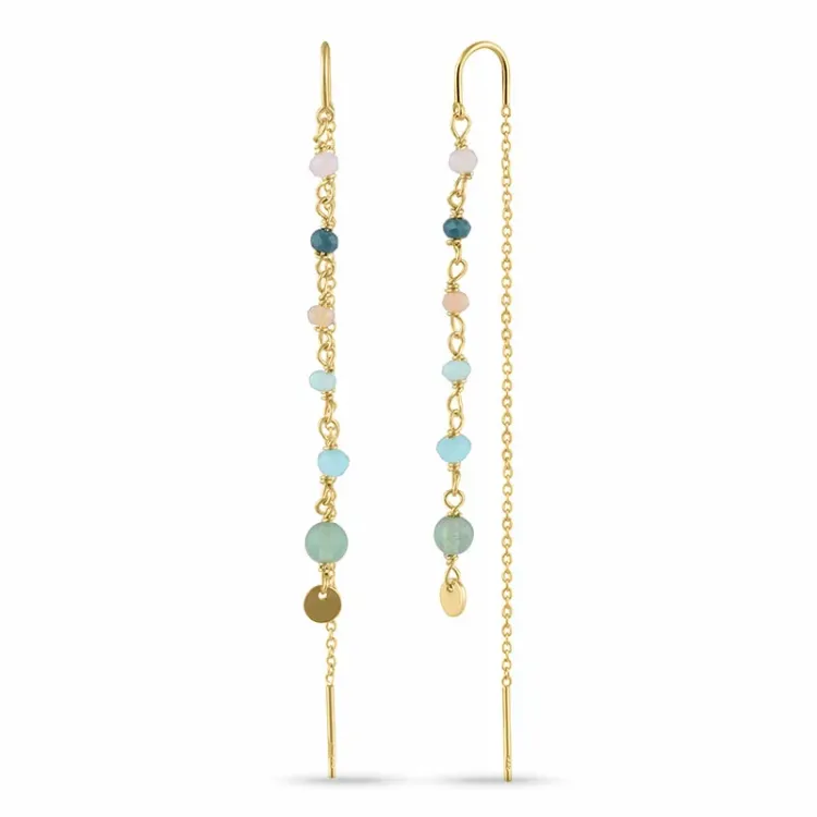 lange multikleurige ketting oorbellen in verguld zilver - Loom Stones