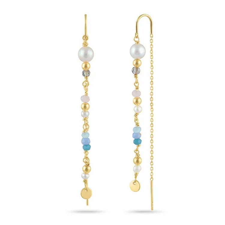 parel ketting oorbellen in verguld zilver - Loom Stones