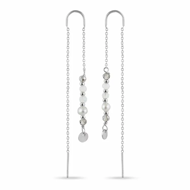 lange parel ketting oorbellen in zilver - Loom Stones
