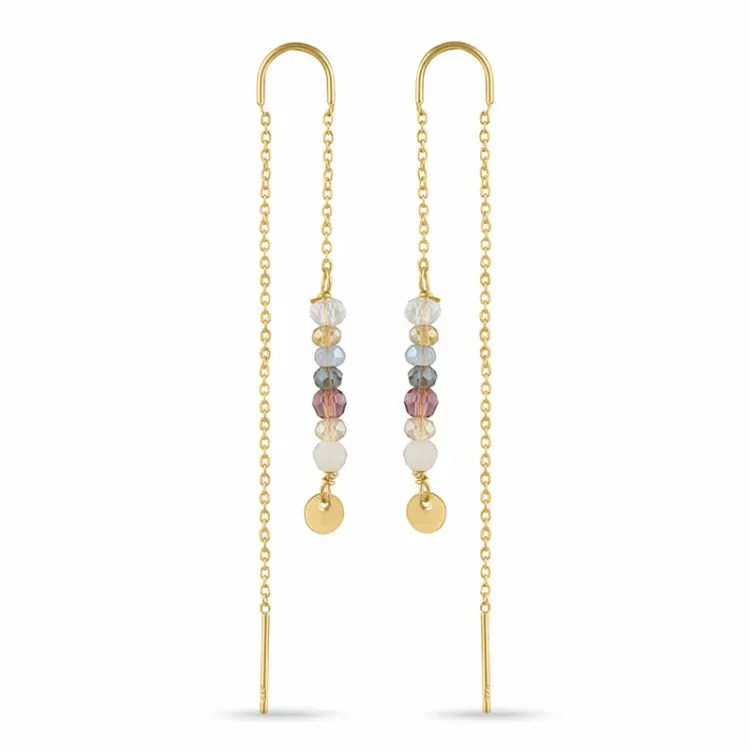 lange multikleurige ketting oorbellen in verguld zilver - Loom Stones