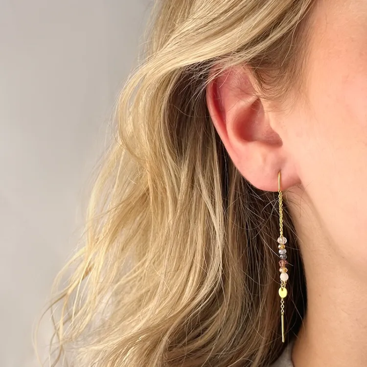 lange multikleurige ketting oorbellen in verguld zilver - Loom Stones