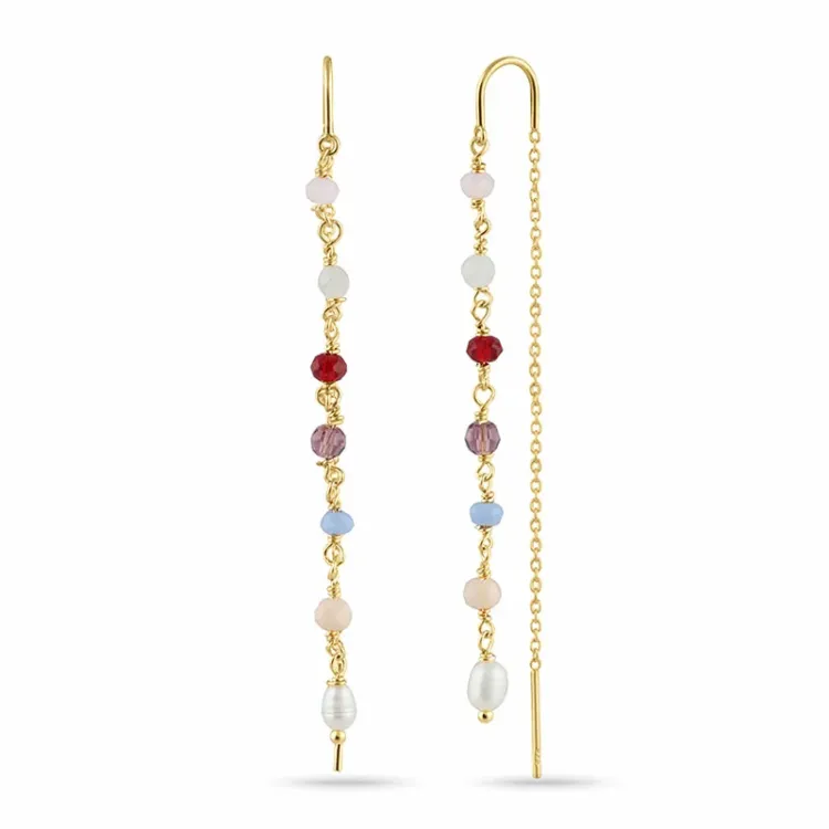 lange multikleurige ketting oorbellen in verguld zilver - Loom Stones
