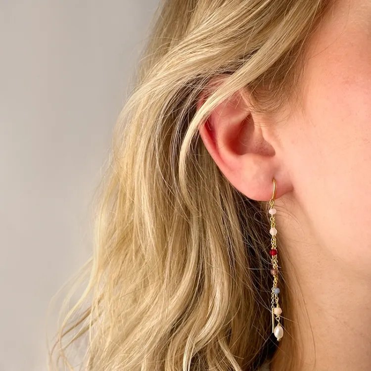 lange multikleurige ketting oorbellen in verguld zilver - Loom Stones
