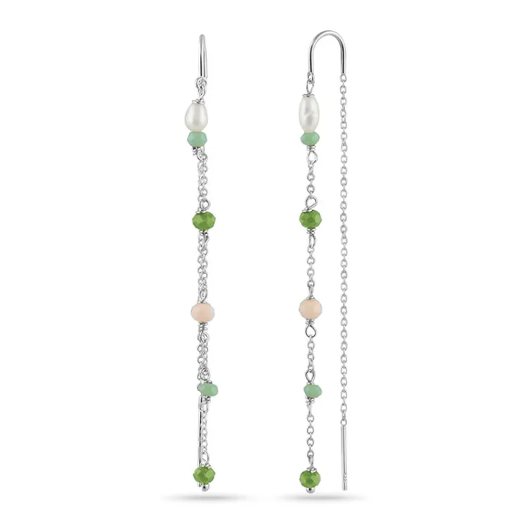 lange groene ketting oorbellen in zilver - Loom Stones