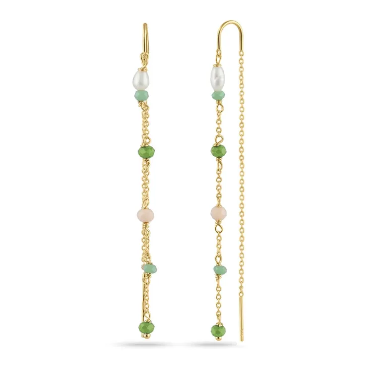 lange groene ketting oorbellen in verguld zilver - Loom Stones