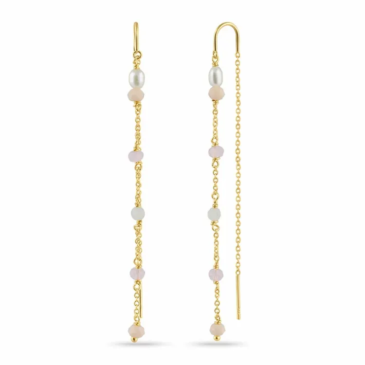 lange pink ketting oorbellen in verguld zilver - Loom Stones