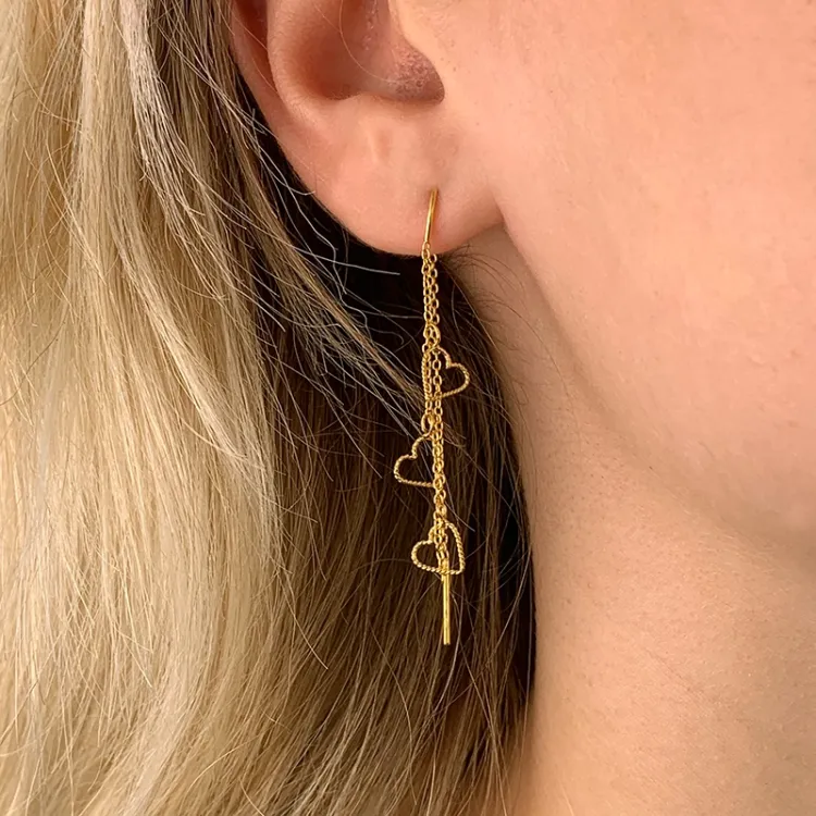 lange hart ketting oorbellen in verguld zilver