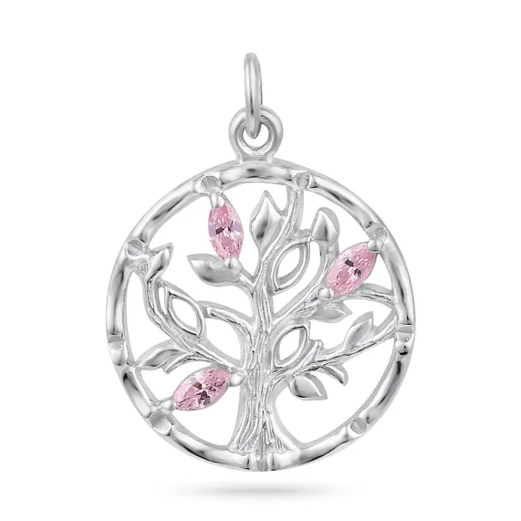 boom van het leven pink zirkoon hanger in zilver