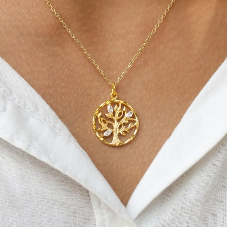 boom van het leven witte hanger in verguld sterlingzilver