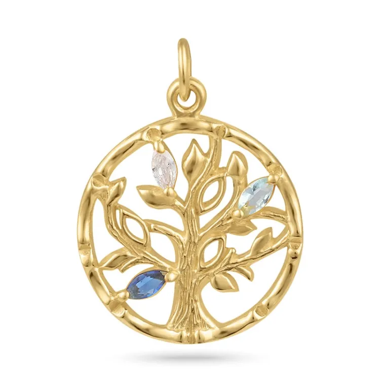 boom van het leven blauwe hanger in verguld sterlingzilver