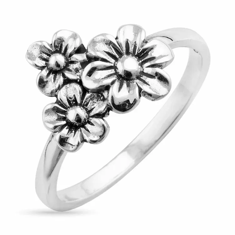 bloem ring in zilver