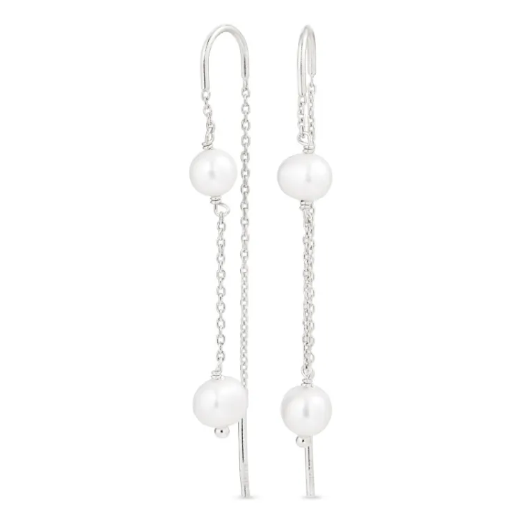 lange parel ketting oorbellen in zilver