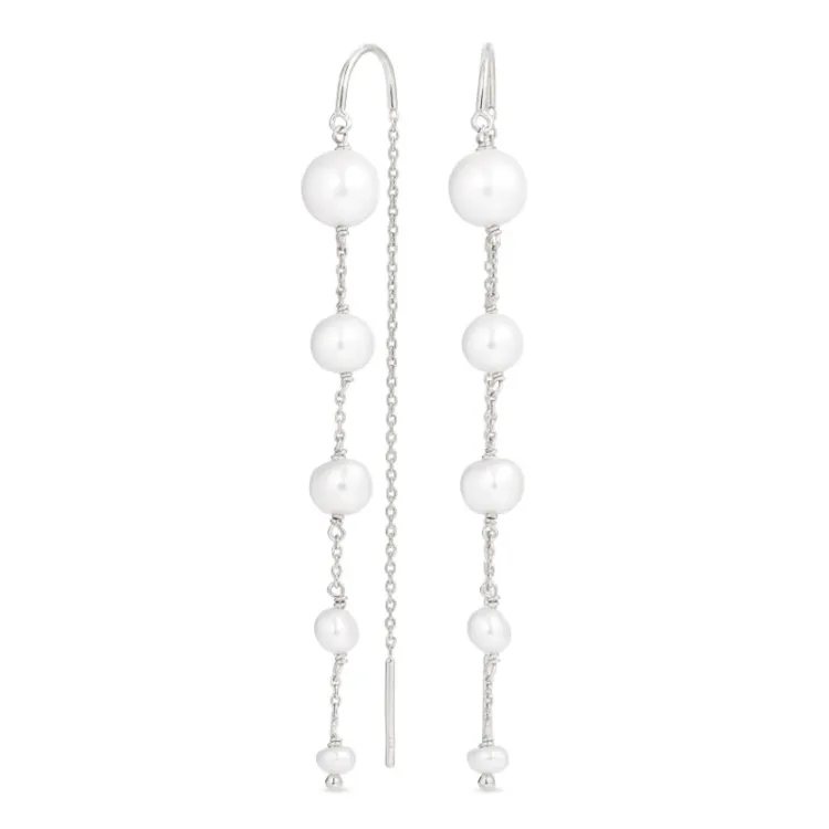 lange parel ketting oorbellen in zilver