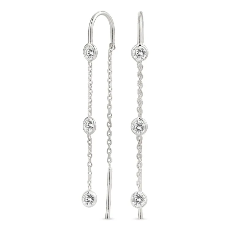 lange zirkoon ketting oorbellen in zilver
