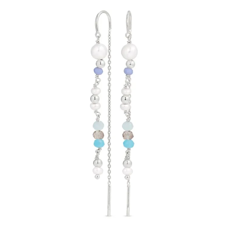 lange blauwe ketting oorbellen in zilver - Loom Stones