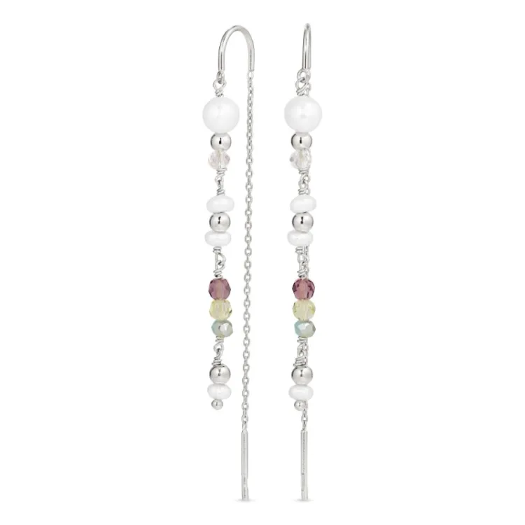 lange ketting oorbellen in zilver - Loom Stones