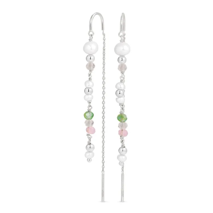 lange ketting oorbellen in zilver - Loom Stones