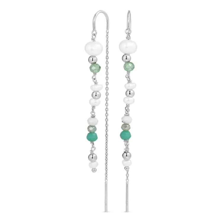 lange ketting oorbellen in zilver - Loom Stones