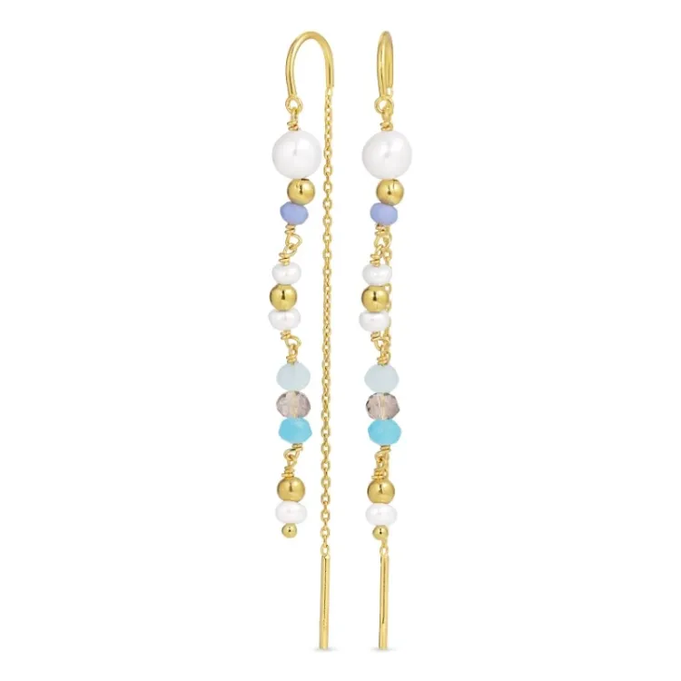 lange ketting oorbellen in verguld zilver - Loom Stones